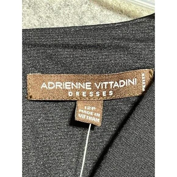 Adrienne Vittadini Dress 12 Petite Sheath Sleeveless Twist Front Ponte Black - Picture 6 of 10